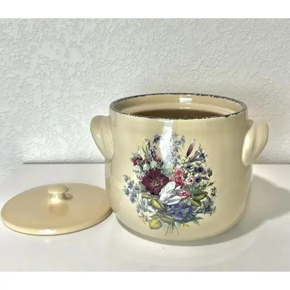 Home & Garden Party Lg Stoneware Ceramic Pot with Handles Lid and Floral Design - Picture 5 of 16